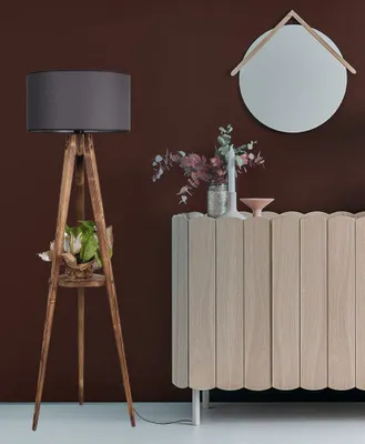 Produktbild von Opviq, Sehbalı Tripod Yanık Lambader Silindir Koyu Gri Abajurlu, Stehlampen, Braun, Holz, 45 x 45 x 153 cm