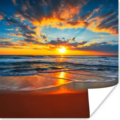 Produktbild von MuchoWow® Poster Meer - Sonnenuntergang - Strand - Wolken - Orange 75x75 cm - Wand Dekoration