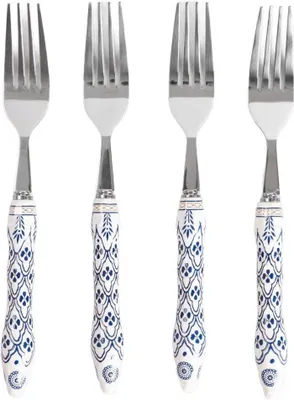 Zdjęcie produktu dla HOMLA Zestaw widelców MODERN HAMPTONS srebrnych w niebieskie wzory 4 szt