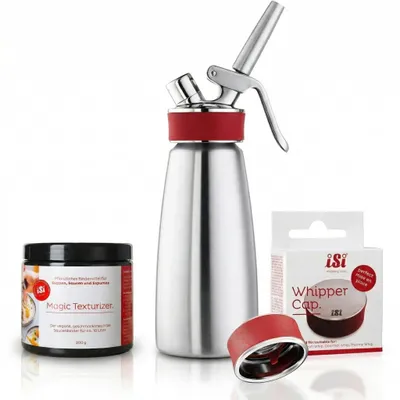 Produktbild von iSi Gourmet Whip 0,5 L + Magic Texturizer + Verschlusskappe – Set für Sahne & Espumas