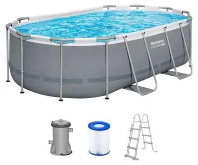 Zdjęcie produktu dla Bestway Steel Pro Max 56620 / 25, 7250 l, Basen ramowy, Dziecko i dorosły, Drabina, Szary, 44,3 kg