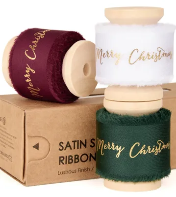 Satinband „Merry Christmas“, 2,5 cm x 13,7 m, 3 Rollen