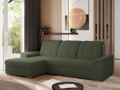 Produktbild von MKS MEBLE Sofa mit Schlaffunktion - Ecksofa mit Schlaffunktion und Bettkasten - Sofa 3 Sitzer - Schlafsofa - Couch - Schlafsofa mit Bettkasten - Madrito L - Grün Boucle - Links Seite