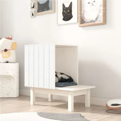 Obrázok produktu pre The Living Store Domček pre mačky biely 60x36x60 cm z masívneho borovicového dreva