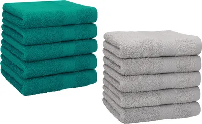 Produktbild von Betz 10 Stück Seiftücher 30x30 cm PREMIUM 100% Baumwolle  Farbe: smaragdgrün und silbergrau