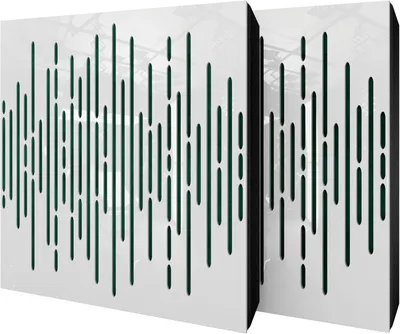 Produktbild von 2er-Pack – Akustikpaneel mit Samtstoff und Befestigungsset | 50x50x5cm | Schallabsorption-Diffusion-Schalldämmung | [WAVE -Weißer Kunststoff|Grün]