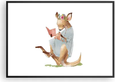 Produktbild von Gerahmtes Poster - Schwarzer Rahmen - Känguru Mama Kind - 100x70 cm - Wand Bild - Wanddeko - Wandbilder - Kunstposter - Wandposter - Bilderrahmen - Bilder - Kunstdruck - P2BAA100x70-4705