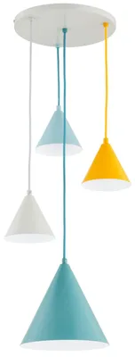 Produktbild von Hängelampe Metall E27 40 cm breit H: max. 95 cm Grau Blau Gelb 4-flammig Pendelleuchte