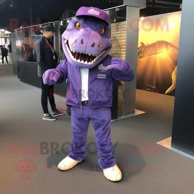 Obrázok produktu pre Postava maskota REDBROKOLY – fialový Tyrannosaurus obleký v legínach a s čelenkou