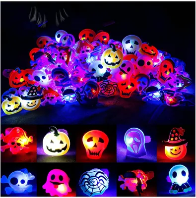 Produktbild von 50 LED-Leuchtringe, LED-Blinkringe für Kinder und Erwachsene, Halloween-Party-Dekorationen, Belohnungen für Schulspiele, Süßigkeiten-Füller für Halloween, hell und langlebig