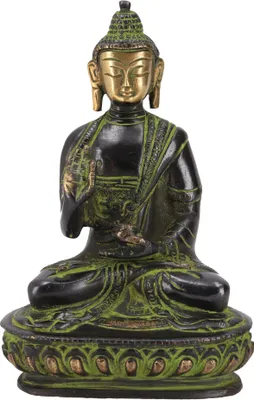 Produktbild von Buddha Statue aus Messing Abhaya Mudra 14 cm - Modell 2, Grün, Buddhas