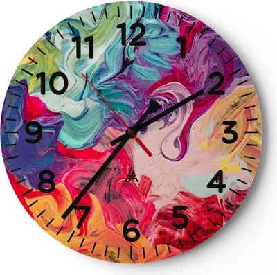 Produktbild von Wanduhr - Rund - Glasuhr - Abstraktion modern - 30x30cm - Schleichendes Uhrwerk - Lautlos - zum Aufhängen bereit - Dekoration Modern - Wanddekoration aus Glas - C4AR30x30-3877