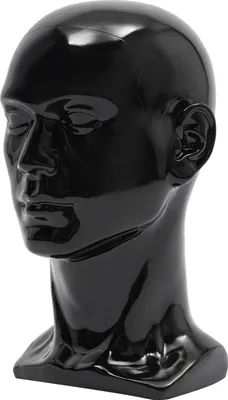 Produktbild von Perückenkopf - Schaufensterkopf Ständer - PVC - 30 cm Höhe - 50 cm Kopfumfang - 0,7 kg - Glänzend schwarz - Für Perücken, Hüte, Brillen