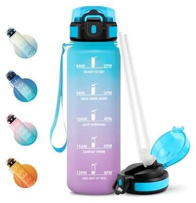 Produktbild von Trinkflasche 1L Auslaufsicher, Sportflasche mit Strohhalm, Kohlensäure
