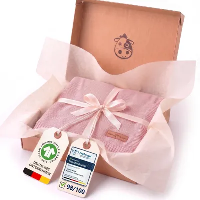 Produktbild von Minky Mooh® Babydecke 94x72 cm aus 100% Baumwolle – Kuscheldecke & Pucktuch für geborene – Hellrosa