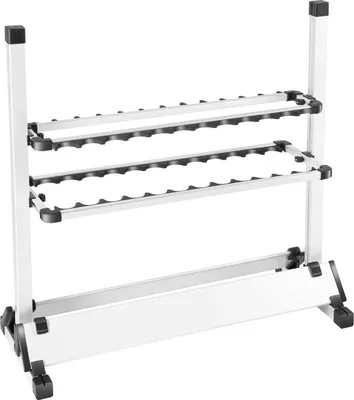 Image de Support à cannes à pêche - Support au sol pour 24 cannes à pêche - Aluminium - À un étage - Non pliable - Support de rangement et de présentation - Argent
