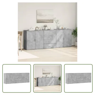 Produktbild von The Living Store Sideboards 3 Stk. Betongrau Holzwerkstoff
