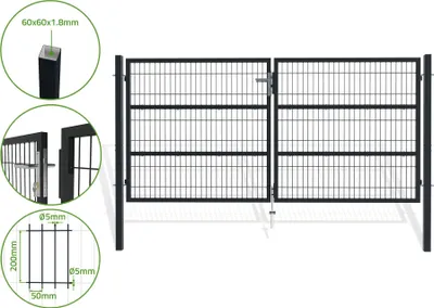 Produktbild von Doppelflügeliges Zauntor 3m RAZO H.140cm grau