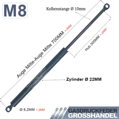 Produktbild von Gasdruckfeder Gasdruckdämpfer Universal Dämpfer Auge-Auge Aufnahme Länge: 700MM Hub: 300MM Kraft: 250N