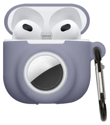 Produktbild von kwmobile 2-in1 Schutzhülle für Apple Airpods 4 Hülle - Kopfhörer Silicon Case kompatibel mit AirTag - stoßfestes Cover mit Karabiner - Lavendel