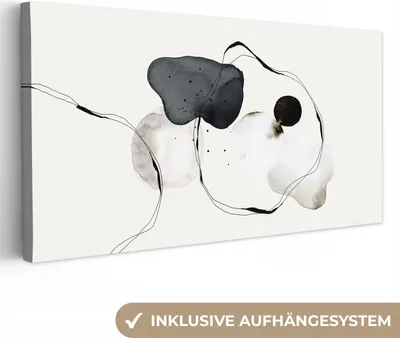 Produktbild von MuchoWow® - Leinwandbilder - Abstrakt - Malerei - Kunst - Schwarz und Weiß, Wandbild, Wanddeko Bilder Wohnzimmer, 40x20 cm