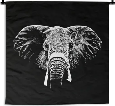 Produktbild von MuchoWow® Wandteppich Wandbehang Elefant - Tiere - Schwarz - Weiß 150x150 cm Tapisserie Dekoration Wandtuch - Wohnaccessoires - Modernes