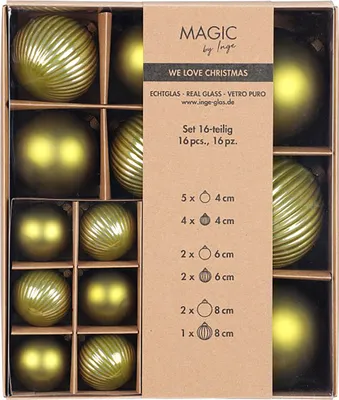 Produktbild von Weihnachtskugeln Glas 4-8cm Mix gerillt 16er Set - Green Olives