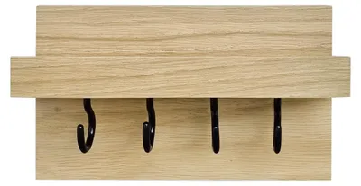 Produktbild von Wandregal mit Haken Schlüsselbrett mit Ablage Eiche lackiert 20 u 30 cm V-40.12-1120 cm