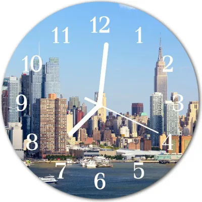 Produktbild von Glasuhr Wanduhr Küchenuhr Echt-Glas 30fi cm Skyline mehrfarbig