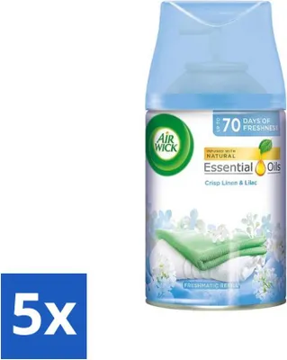 Zdjęcie produktu dla Air Wick - Odświeżacz powietrza - Fresh Linen & Lilac - Automatyczny spray - 250 ml - Value Pack - 5 sztuk