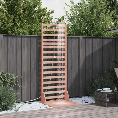 Image de Douche d'extérieur exclusive - 225 cm. Fabriquée en bois massif de douglas et en acier inoxydable, finition naturelle