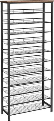 Immagine prodotto di Scarpiera alta, organizzatore per scarpe con grande capacità, scarpiera a 12 livelli per 44-55 paia di scarpe, 75 x 28,5 x 194,5 cm, ripiani in metallo regolabili, contenitore per scarpe,