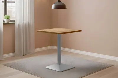 Produktbild von Bistrotisch eckig Runde Kante 60 x 60 cm Akazienholz natur massiv Säulengestell-eckig silber EMILE