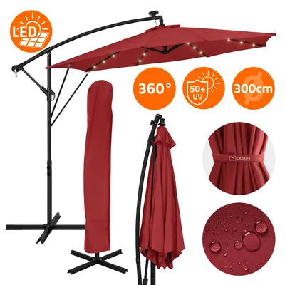 Obrázek produktu pro ML-Design Slunečník Ø300cm s LED solárním červeným hliníkovým slunečníkem s krytem kliky a stojanem Ochrana před sluncem a voděodolný otočný a naklápěcí