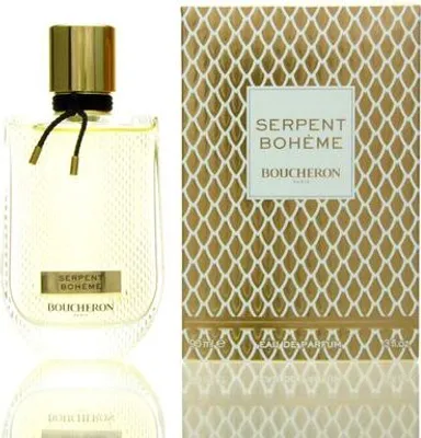A perfume bottle and its packaging are displayed side-by-side against a white background.