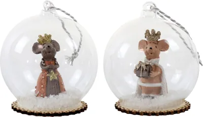 Image de Hoff INTERIEUR 2805 SERPENTES EN VERRE "SOURISQUEEN" Lot de 2 paires de souris env. ø8cm ; hauteur 10cm XMAS