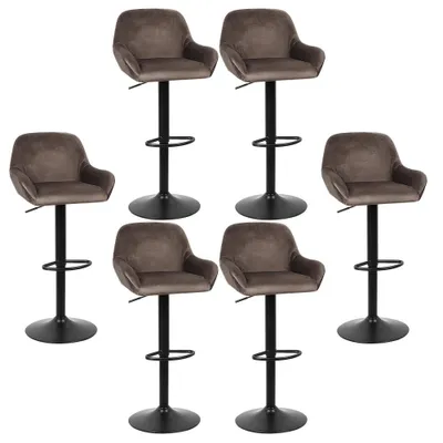 Image de Ensemble de 6 tabourets de bar en velours, style bistro, réglables en hauteur, couleur marron