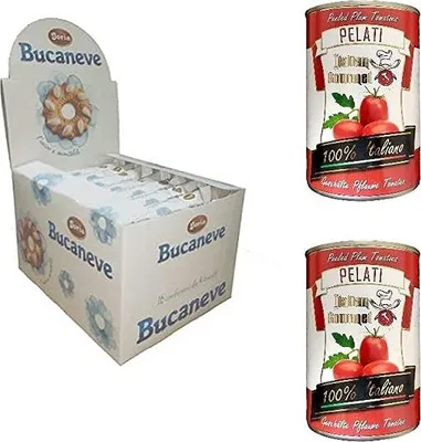 Produktbild von Doria Kekse Bucaneve Butterkeks kekse mit Zucker cookies biscuits snack 16x28g + Italian Gourmet 100% italienische geschälte Tomaten dosen 2x 400g
