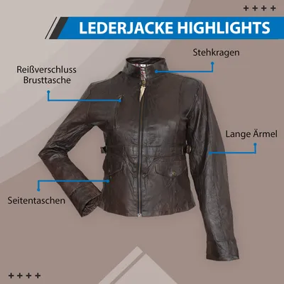 Produktbild von German Wear, Damen Lederjacke echtleder Jacke aus Lamm Nappa Leder, Knitterlook, Braun, Größe:42