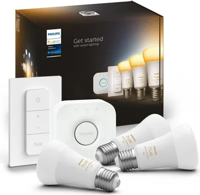 Immagine prodotto di Philips by Signify Philips Hue White ambience Starter kit: 3 lampadine intelligenti E27 (1100) + interruttore dimmer