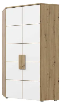 Eckschrank ARKINA Kleiderschrank mit 2 Türen Artisan Eiche und Weiß