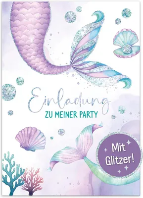 Immagine prodotto di Inviti per feste di compleanno per bambini - Set da 12 - Formato A6 - Tema: Sirena