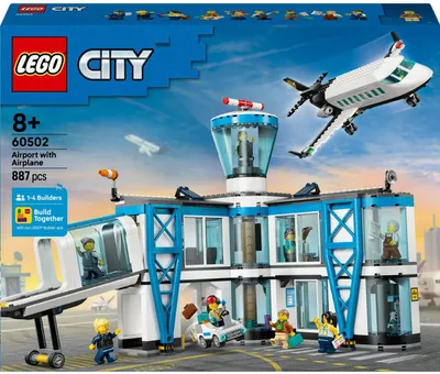 Immagine prodotto di LEGO City Aeroporto con aereo - Modello in miniatura con terminal, aereo, veicolo di traino, ponte di imbarco, 9 minifigure e accessori - Regalo di compleanno per ragazzi dagli 8 anni in su - 60502
