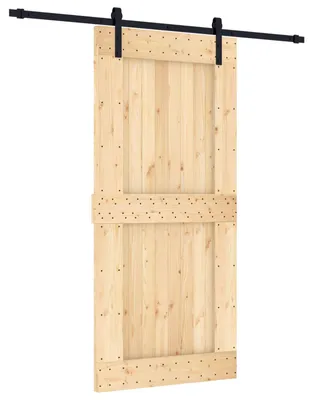 Produktbild von Schiebetür Natürlich und Schwarz 95 x 210 cm Massivkiefer