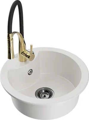 Zdjęcie produktu dla Mexen Diego zlewozmywak granitowy 1-komorowy z baterią kuchenną Aster, biały - 6512-20-73450-57-B
