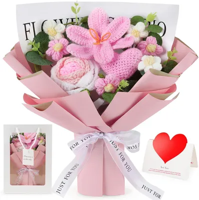 Produktbild von Kunstblumen Blumenstrauß, gehäkelte Rosen und Tulpen, für Heimdekoration