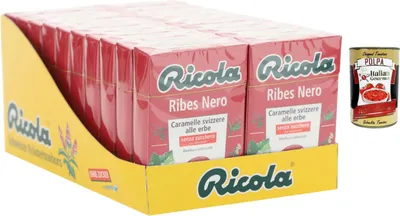 Produktbild von Italian Gourmet Schweizer Kräuterbonbons Schwarze Johannisbeere – ohne Zucker – 20x50g Vorratspack – Kräuterbonbons mit intensivem Fruchtgeschmack