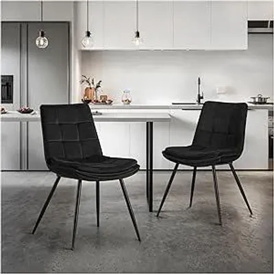 Produktbild von STOOLINK 2er Set Esszimmerstühle Samt Schwarz Polsterstuhl Metallbeine Modern