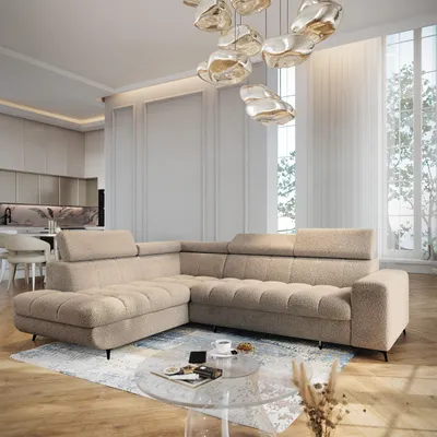 Produktbild von Masseno Ecksofa MORIVA Q L-S mit Schlaffunktion L-Form, Sofa mit Bettkasten, Wohnzimmersofa, Couch, Soffa, Bettsofa, Couchgarnitur- Beige, QUELLE 05