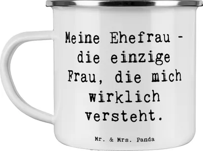 Produktbild von Mr. & Mrs. Panda Camping Emaille Tasse Spruch Ehefrau Verständnis - Weiß - Geschenk, Kaffeepott, Teetasse, Handarbeit, Becher, emotionale Verbindung, Lächeln, für, Pott